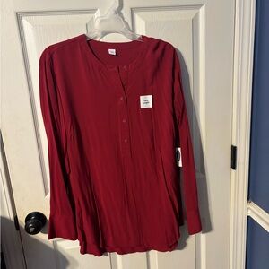Old Navy Red Long Sleeve Ribbed Blouse
